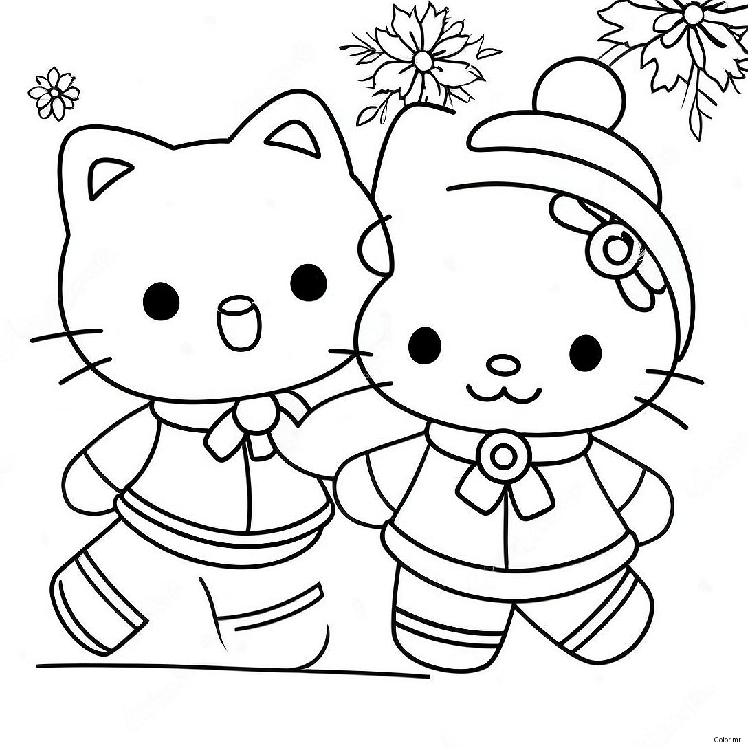 Cute Hello Kitty Ice Skating With Friends Coloring Page 49205 40867