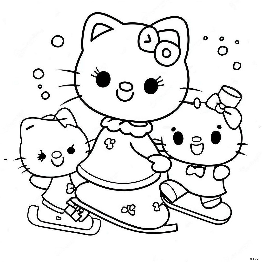 Cute Hello Kitty Ice Skating With Friends Coloring Page 49205 40868