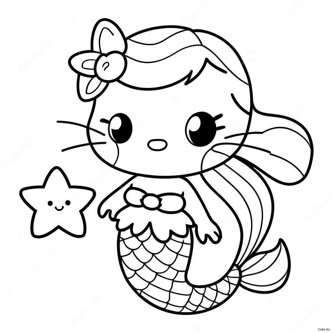 Cute Hello Kitty Mermaid With Starfish Coloring Page 13048 10844