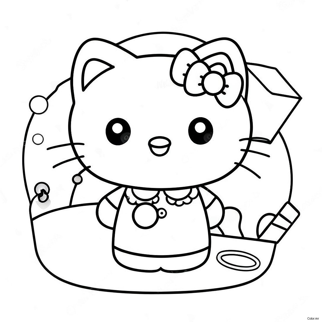 Cute Hello Kitty With Retro Accessories Coloring Page 50465 42061