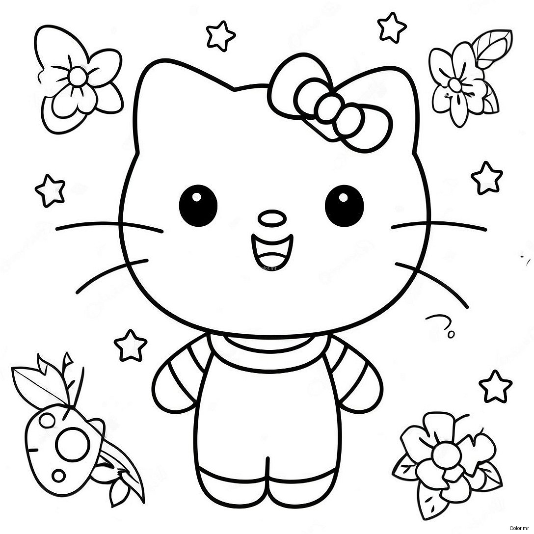 Cute Hello Kitty With Retro Accessories Coloring Page 50465 42062