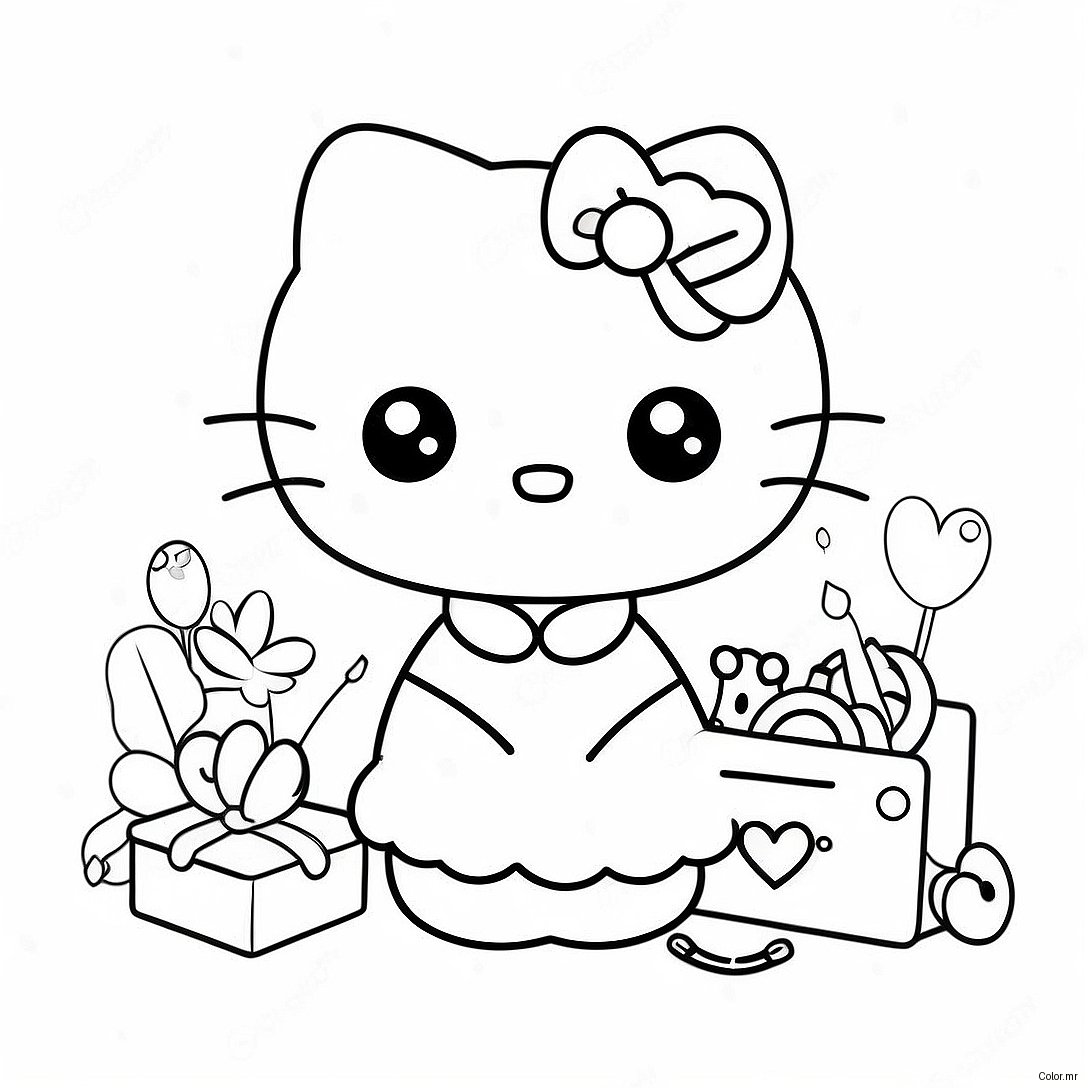 Cute Hello Kitty With Retro Accessories Coloring Page 50465 42063
