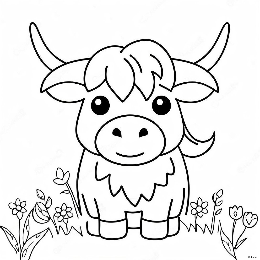 Cute Highland Cow With Flowers Coloring Page 17515 14705