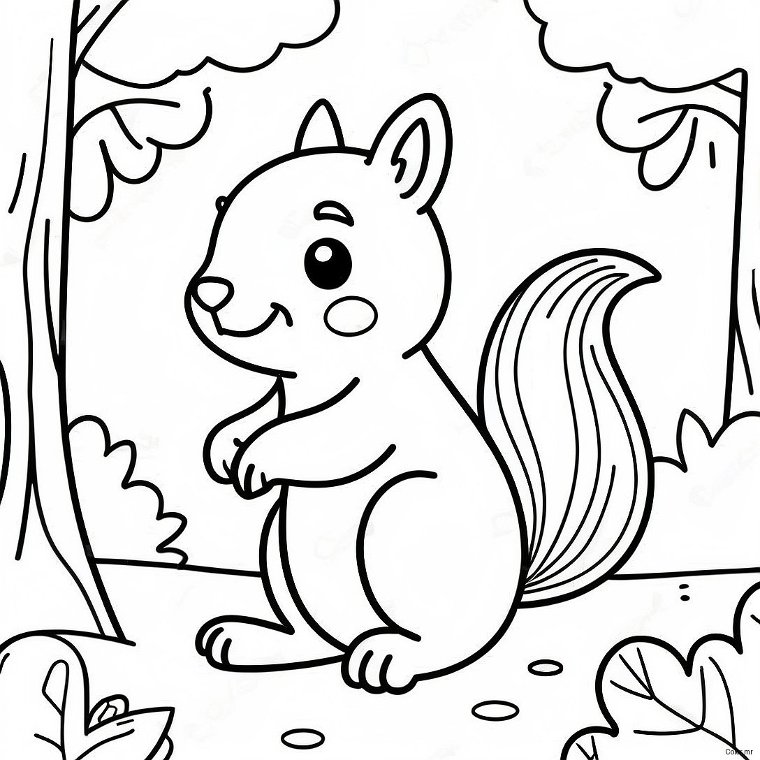 Cute Kindergarten Squirrel In Fall Coloring Page 45674 37931
