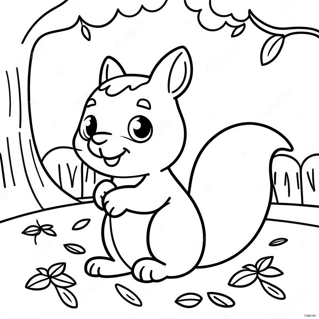 Cute Kindergarten Squirrel In Fall Coloring Page 45674 37932