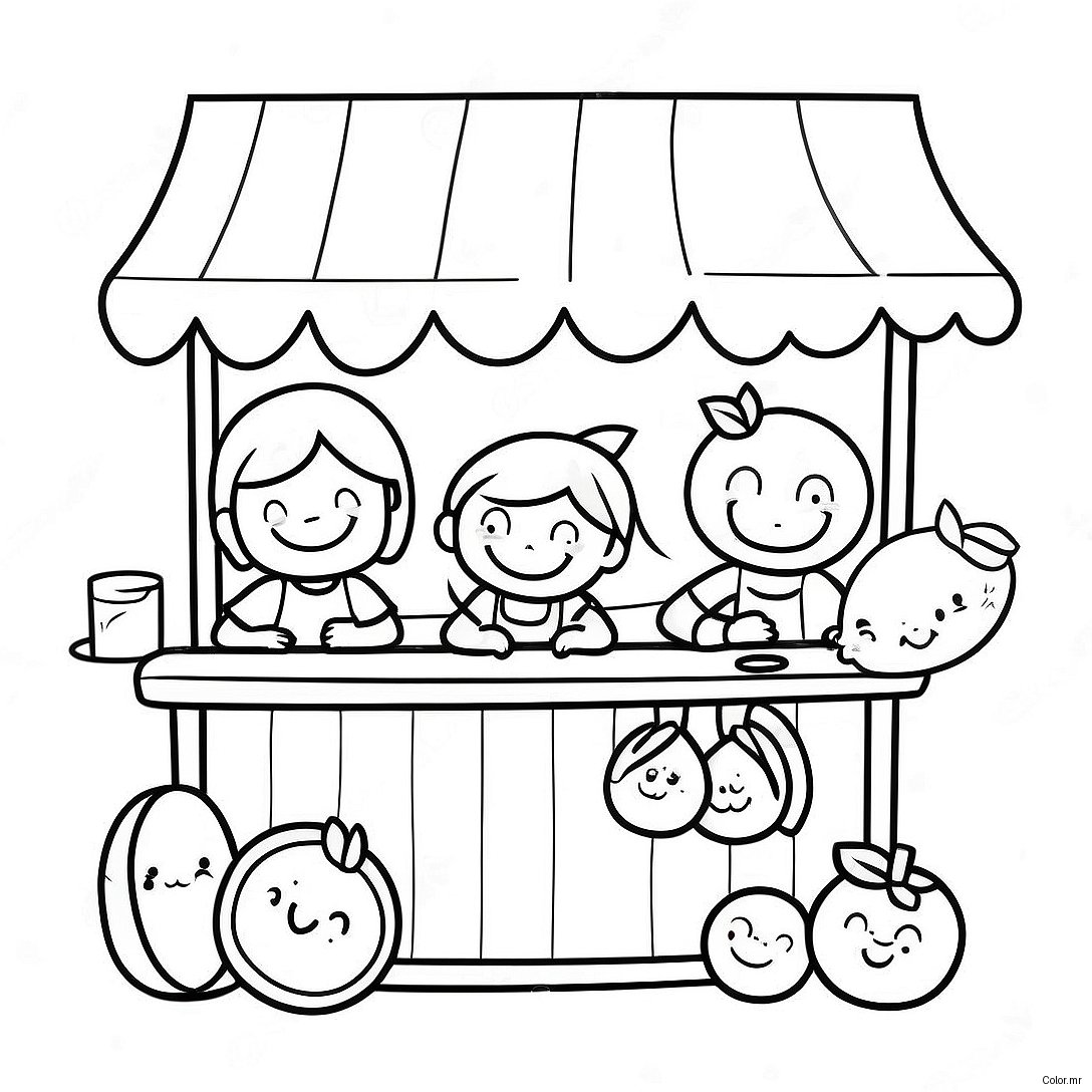 Cute Lemonade Stand With Smiling Kids Coloring Page 47645 39623