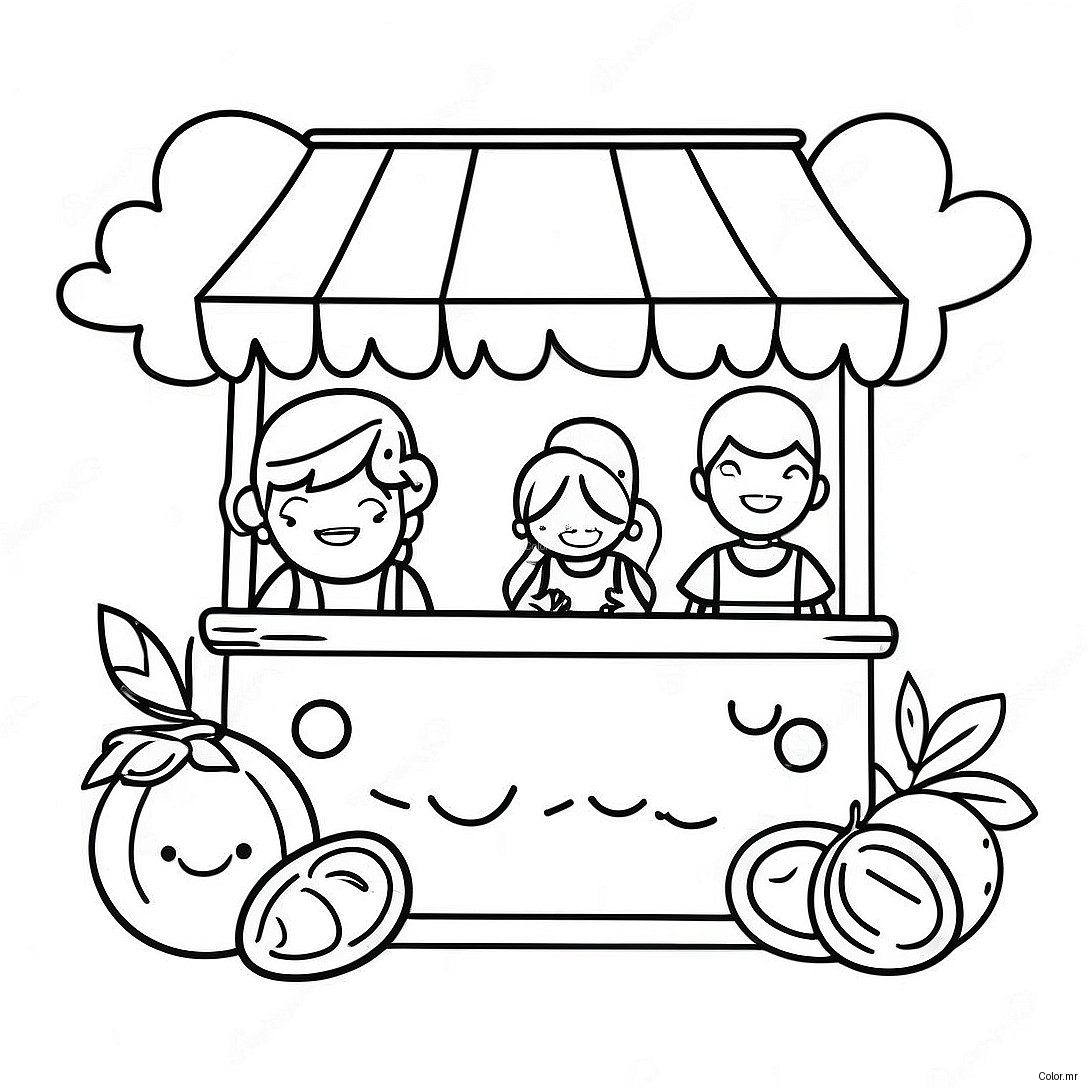 Cute Lemonade Stand With Smiling Kids Coloring Page 47645 39624
