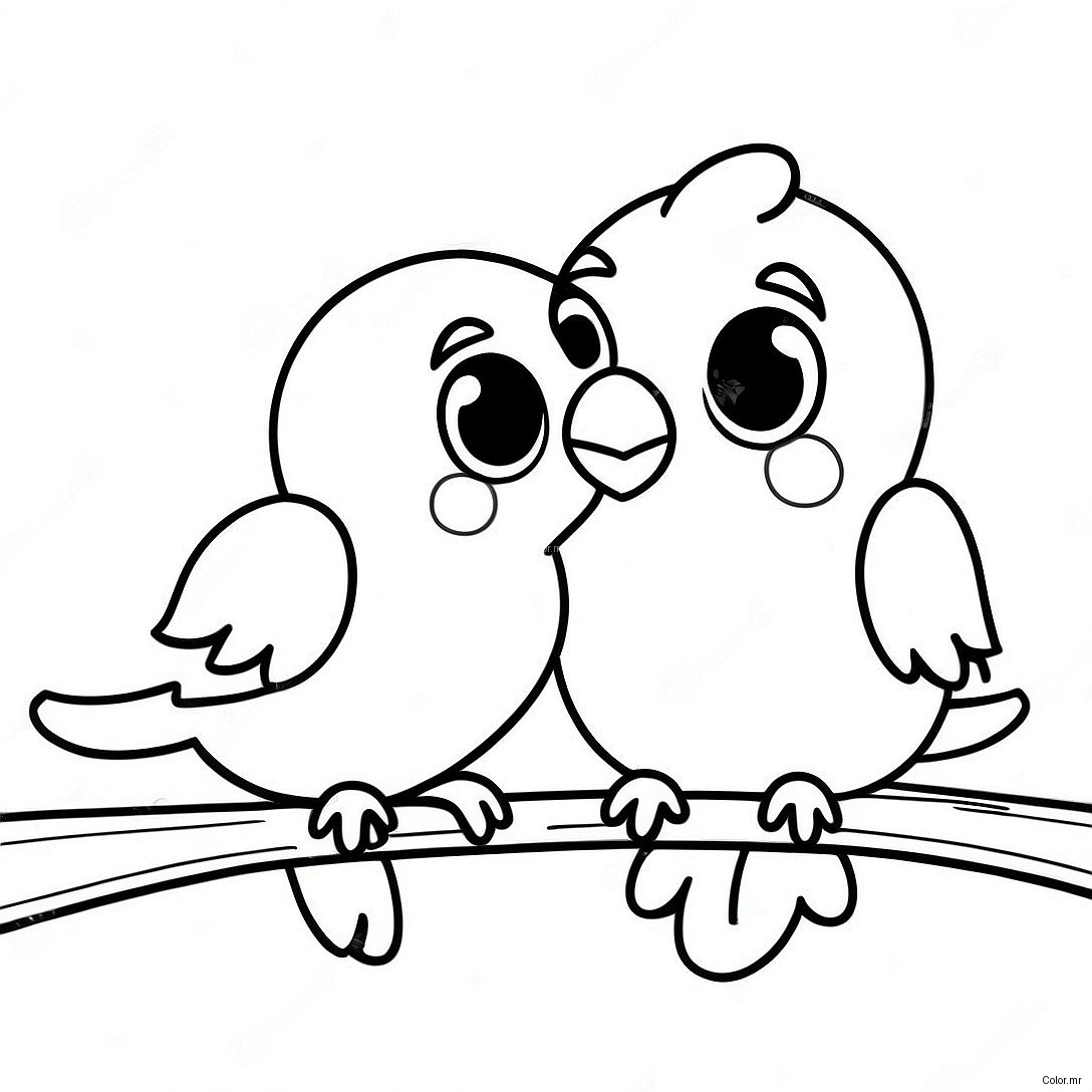 Cute Love Birds Sitting On A Branch Coloring Page 32832 17148