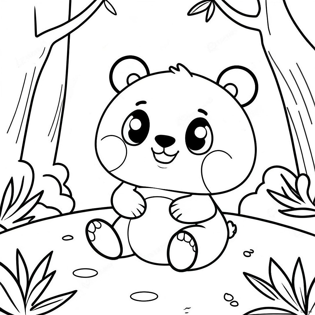 Cute Mimi Panda Playing In The Forest Coloring Page 17214 14476