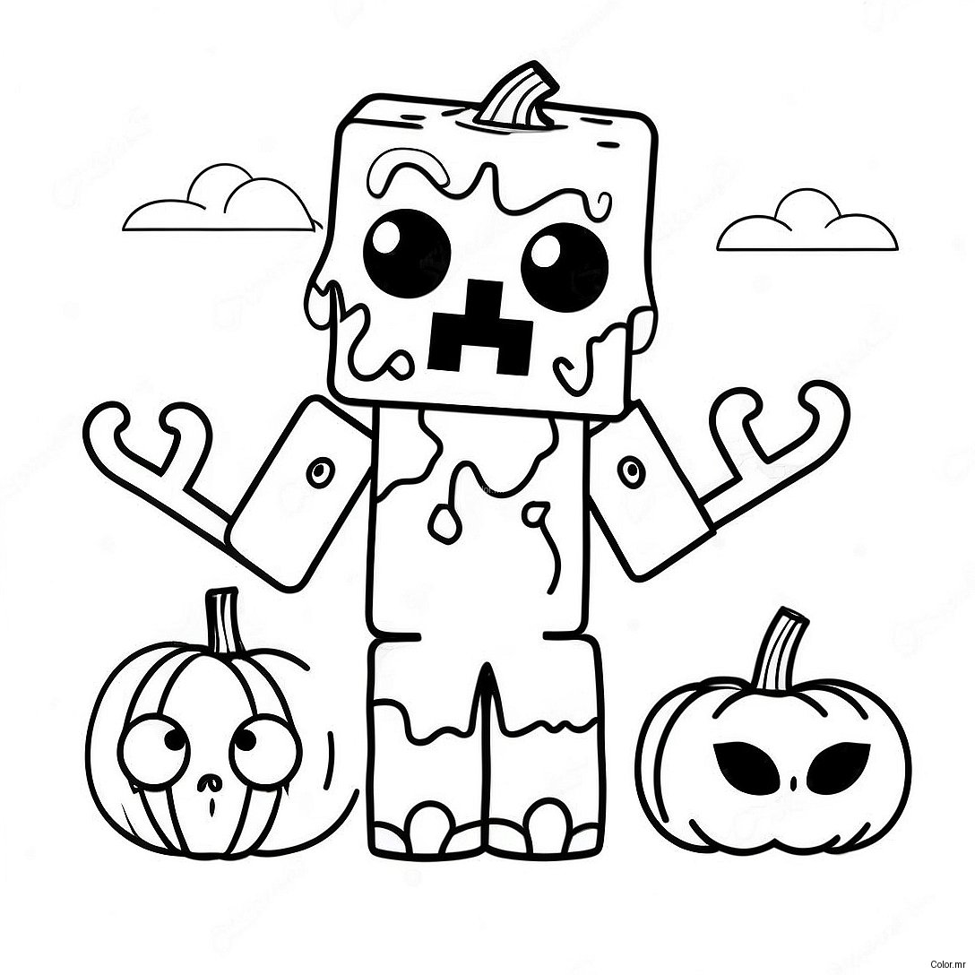 Cute Minecraft Zombie With Pumpkin Coloring Page 27534 25070