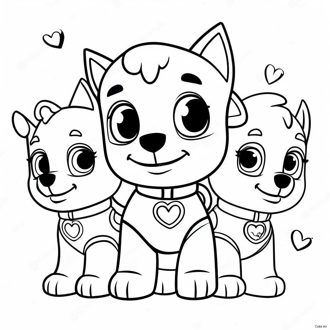 Cute Paw Patrol Pups With Hearts Coloring Page 23054 21183