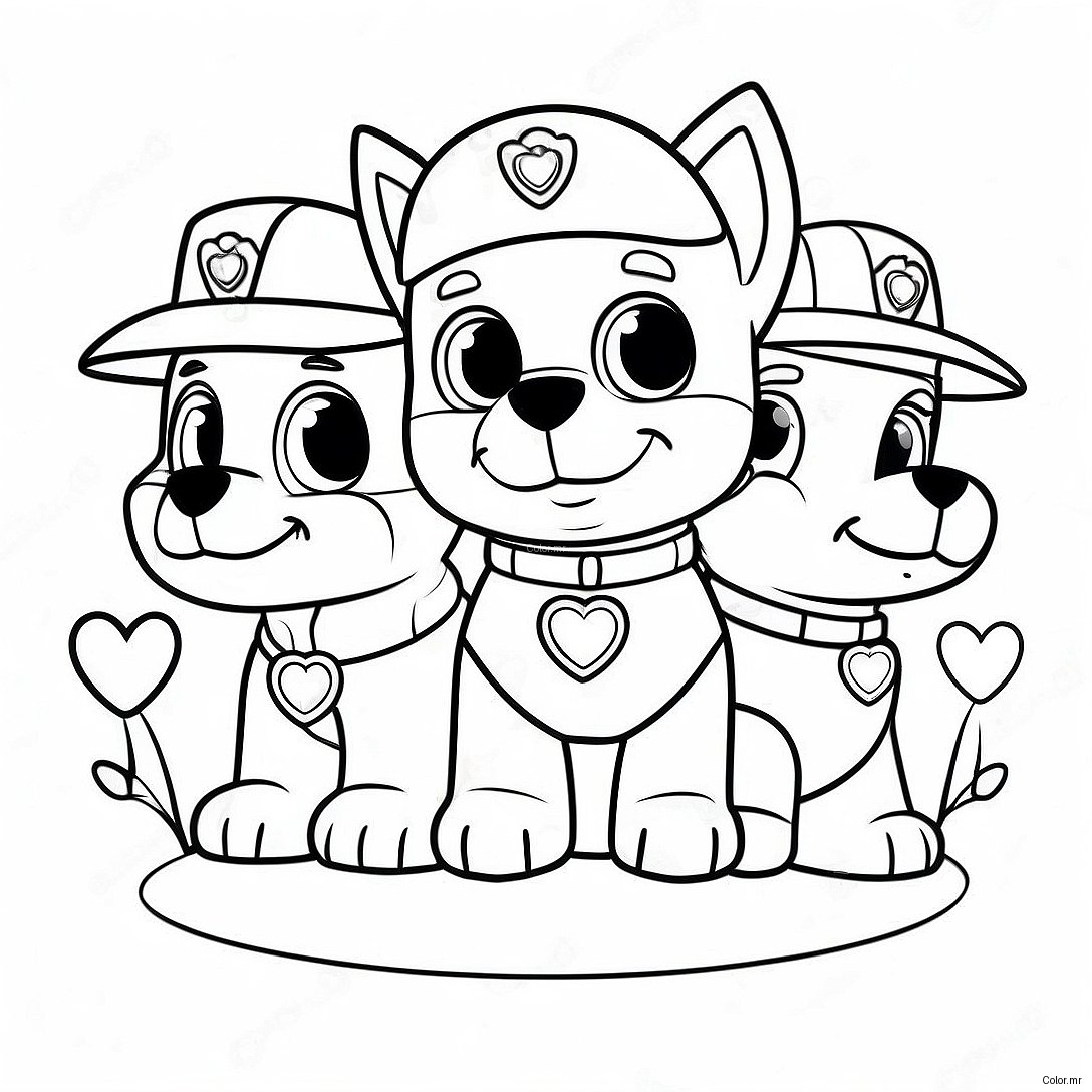 Cute Paw Patrol Pups With Hearts Coloring Page 52347 43551