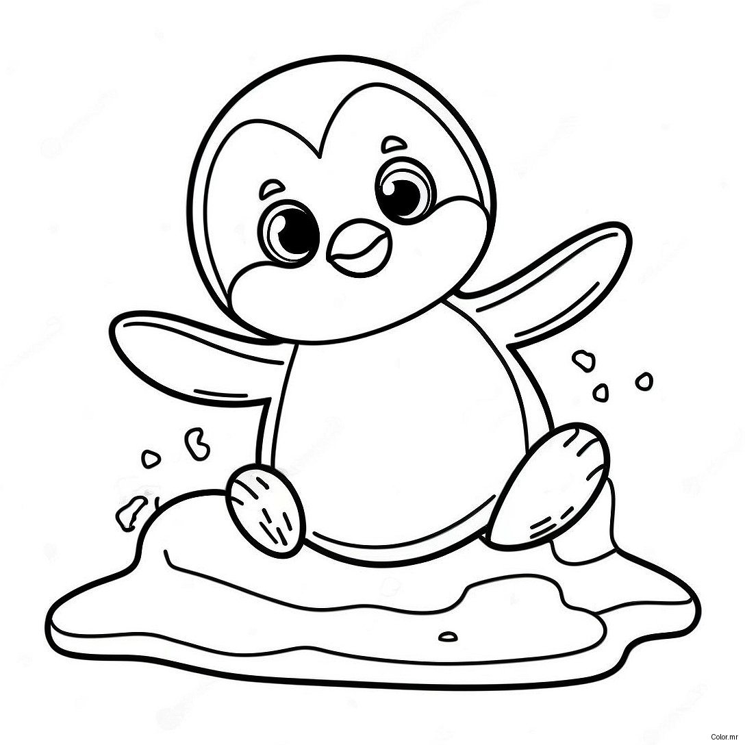Cute Penguin Sliding On Ice Coloring Page 63580 52608