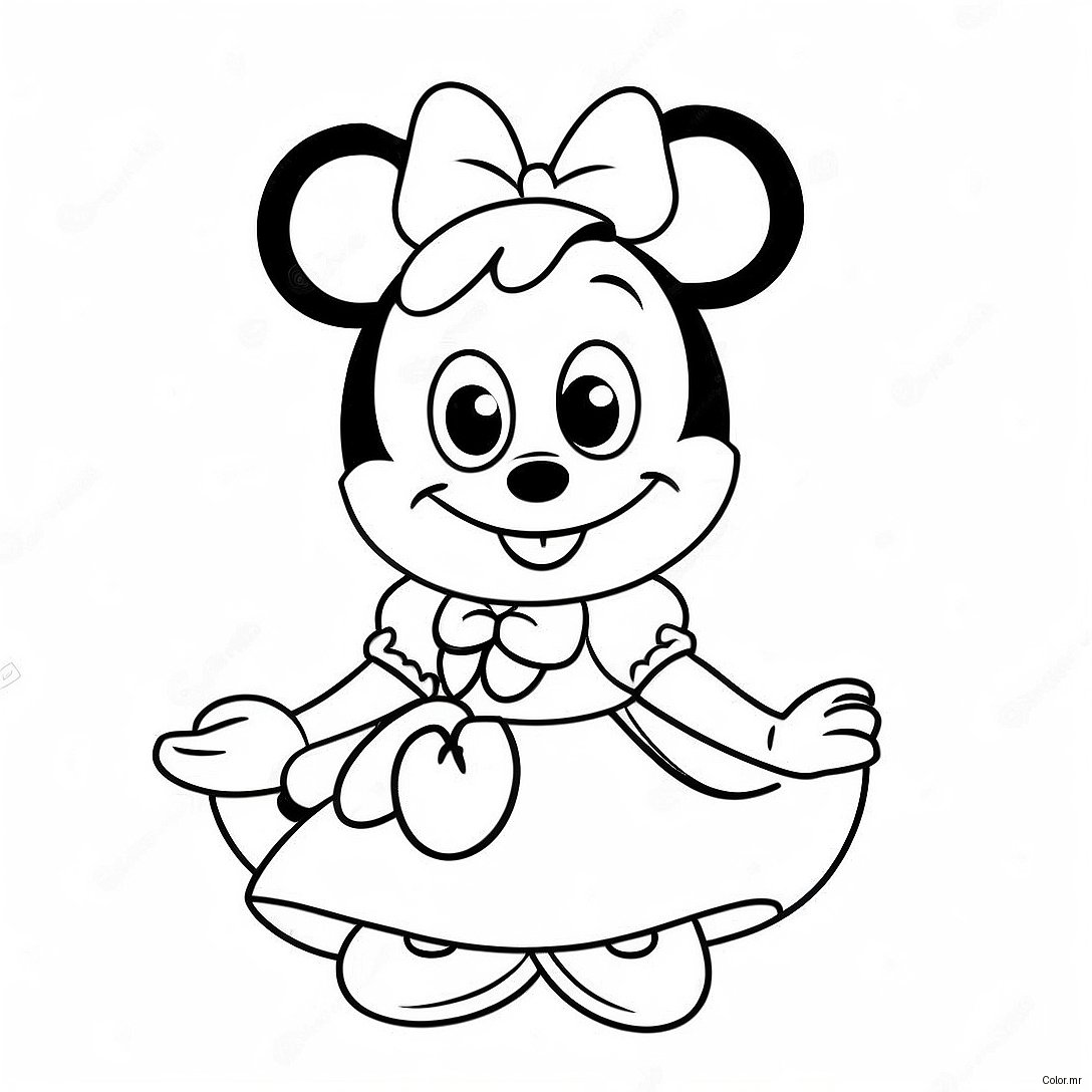 Cute Princess Minnie Mouse In A Dress Coloring Page 56262 46778