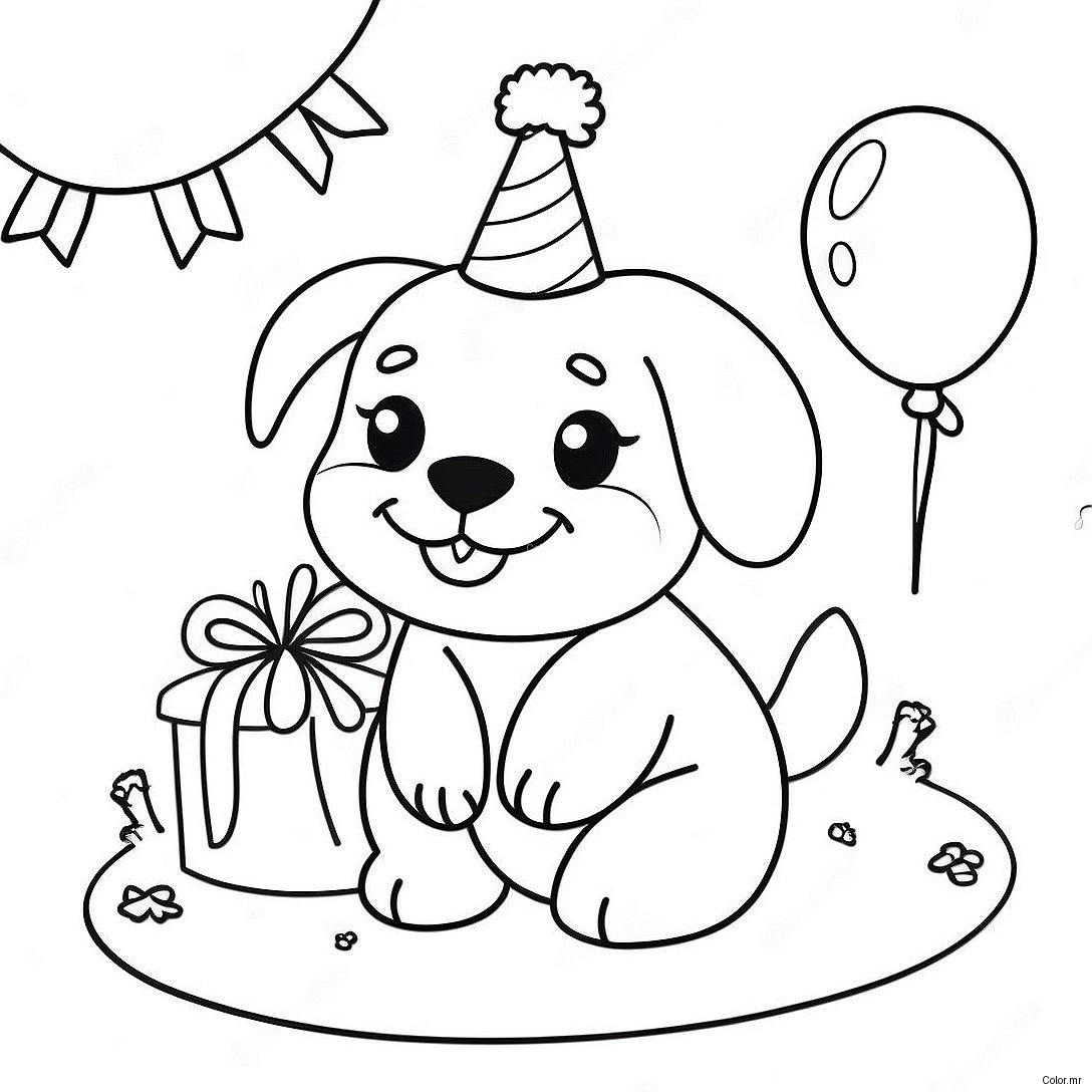 Cute Puppy Birthday Celebration Coloring Page 24405 22425