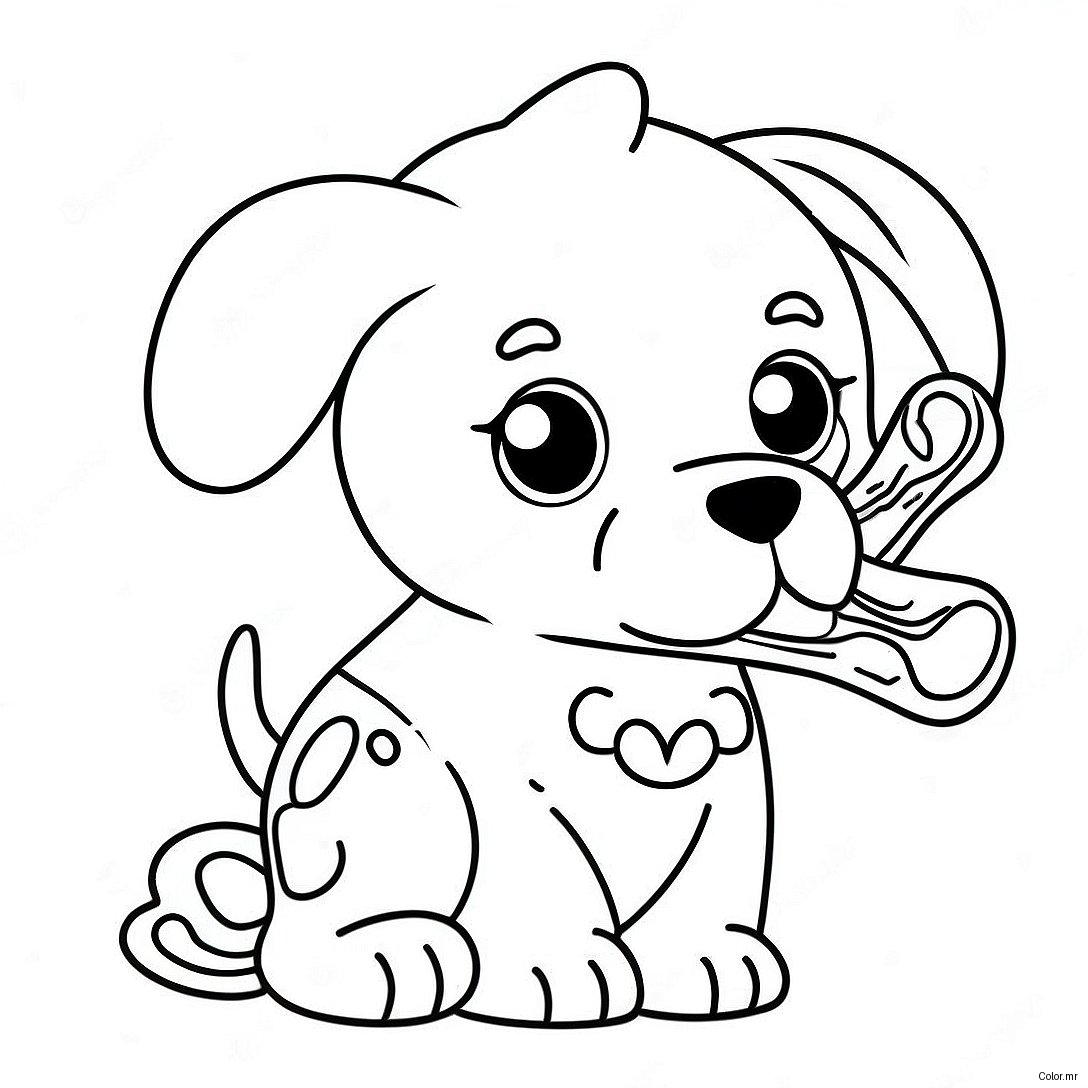 Cute Puppy With Dog Bone Coloring Page 34383 28569