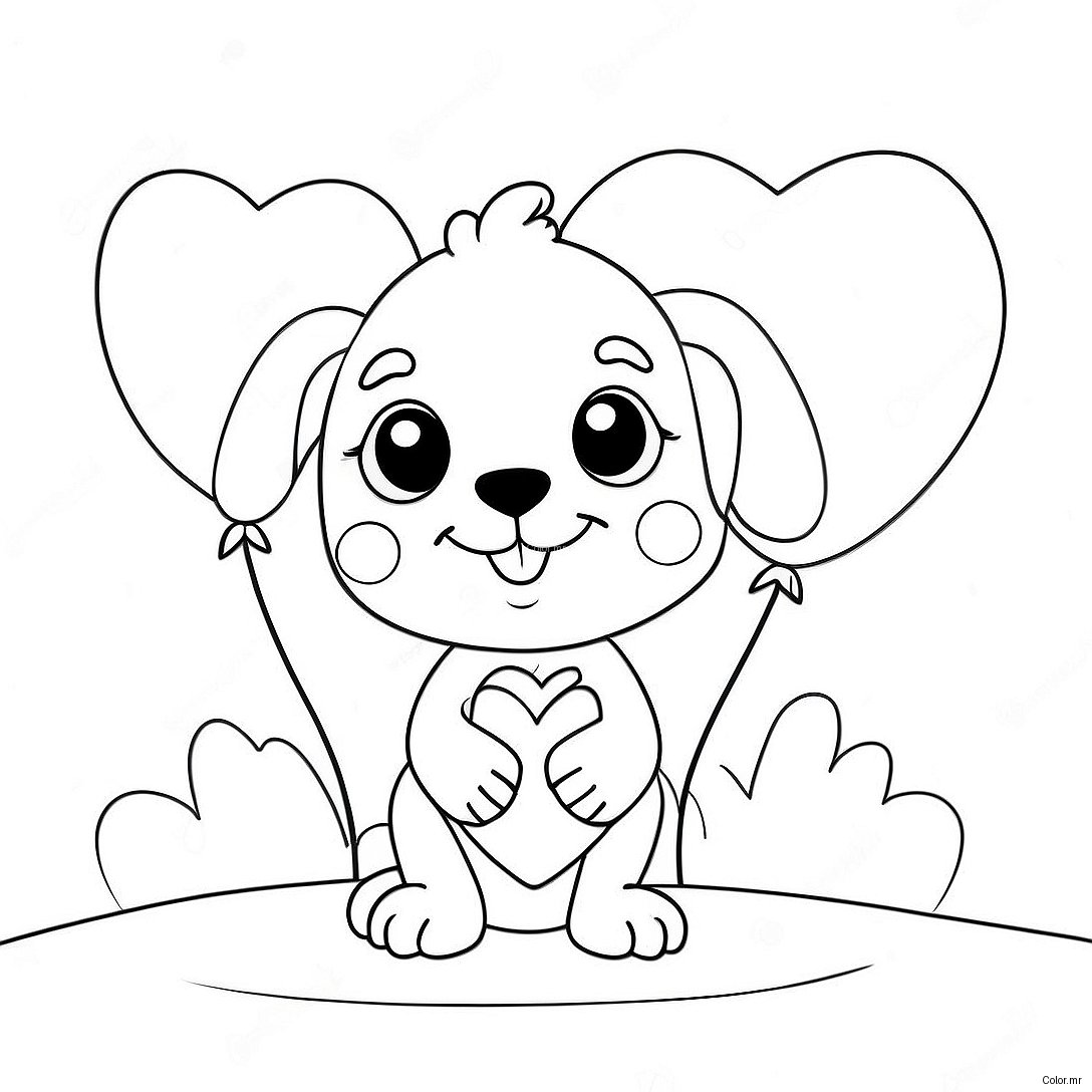 Cute Puppy With Heart Balloons Coloring Page 13348 11081