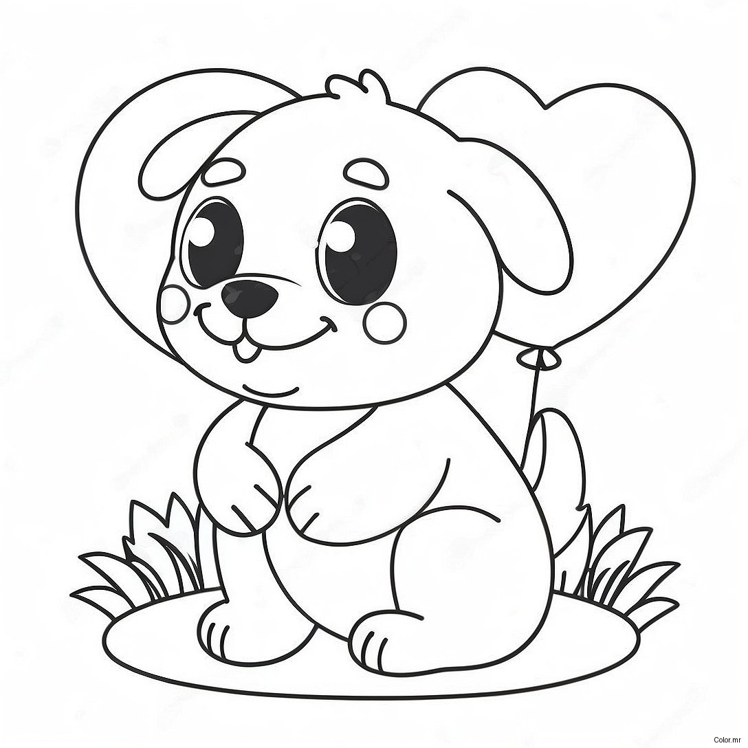Cute Puppy With Heart Balloons Coloring Page 13348 11082