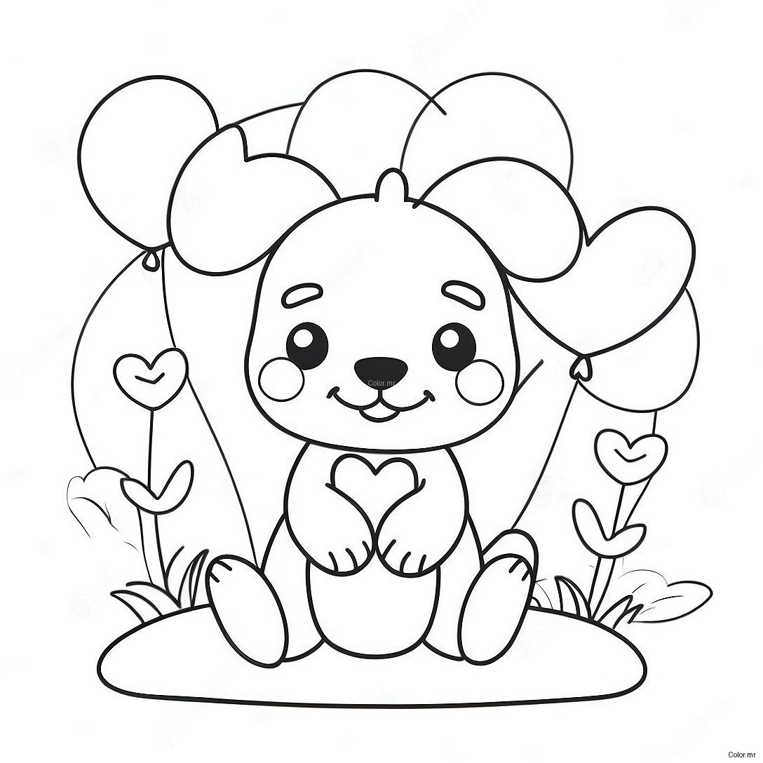 Cute Puppy With Heart Balloons Coloring Page 13348 11084