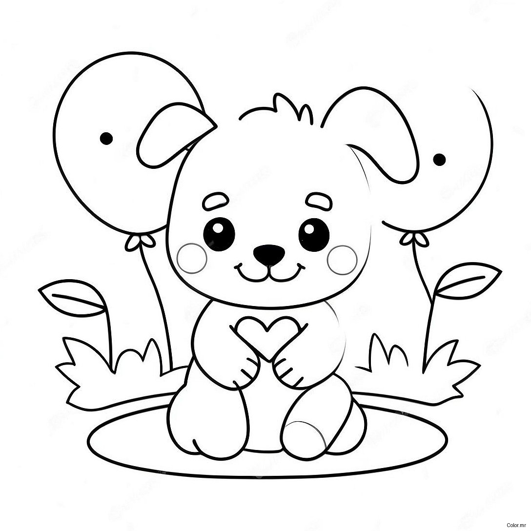 Cute Puppy With Heart Balloons Coloring Page 44083 36661