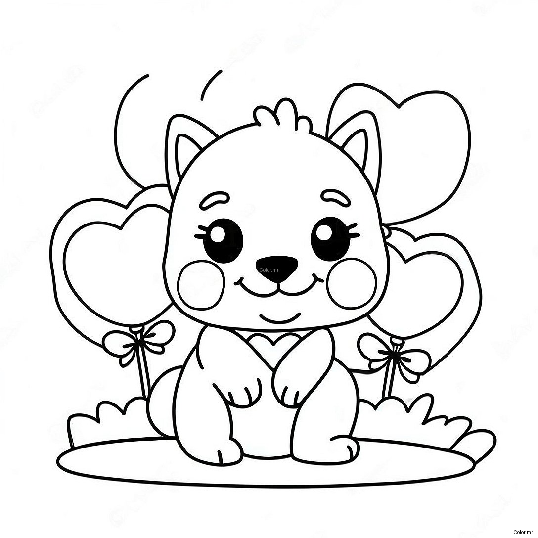 Cute Puppy With Heart Balloons Coloring Page 44083 36662