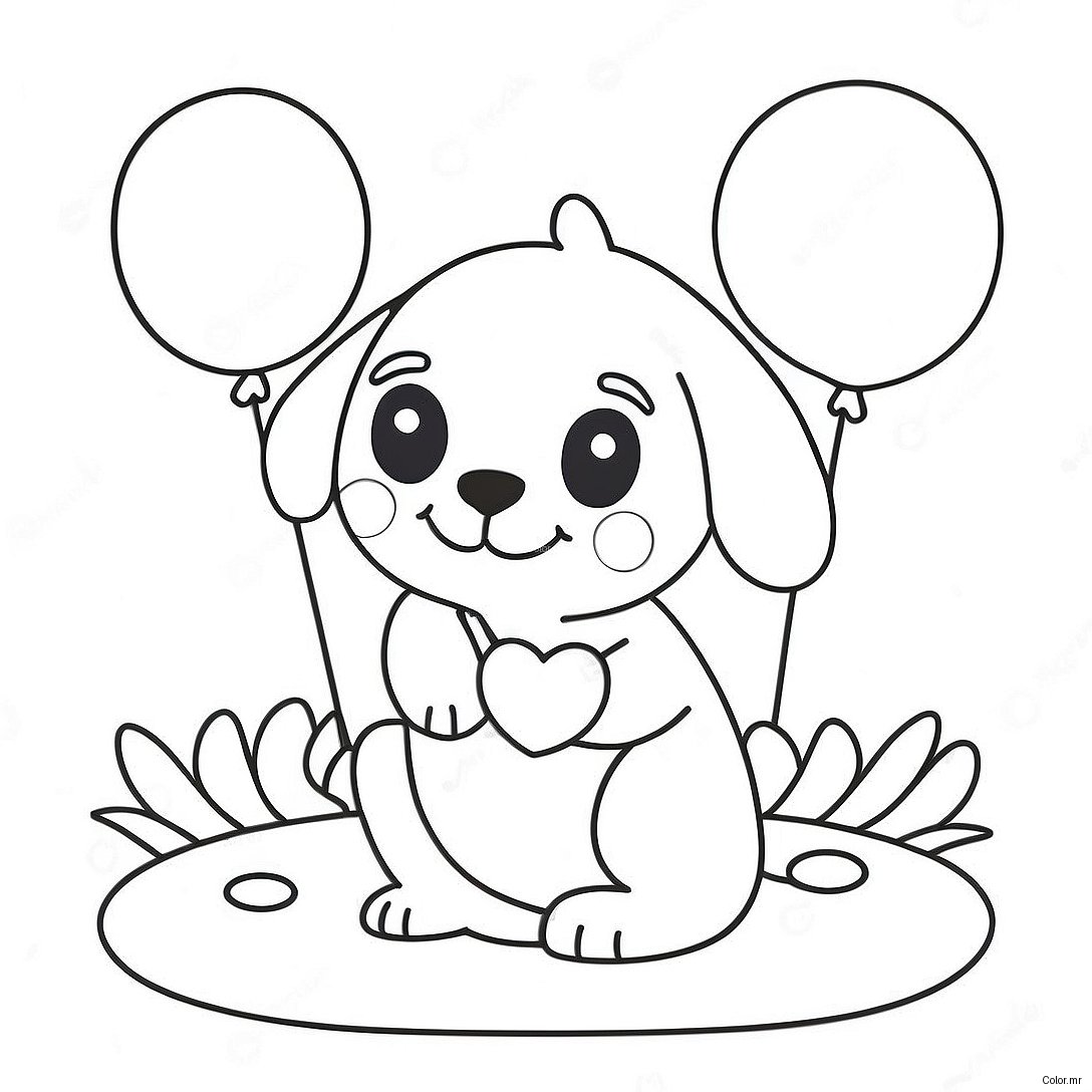Cute Puppy With Heart Balloons Coloring Page 44083 36663