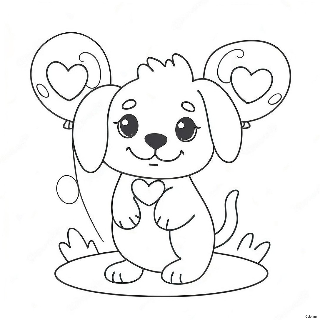 Cute Puppy With Heart Balloons Coloring Page 44083 36664