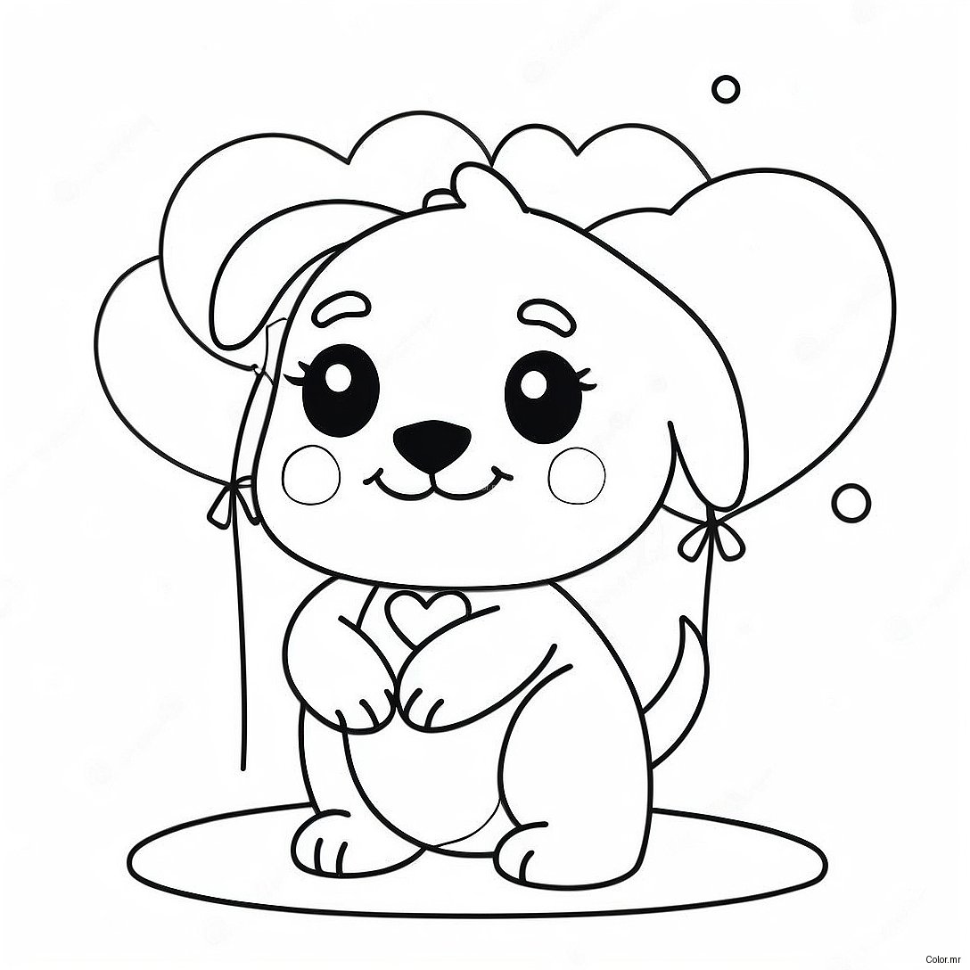 Cute Puppy With Heart Balloons Coloring Page 70804 58534