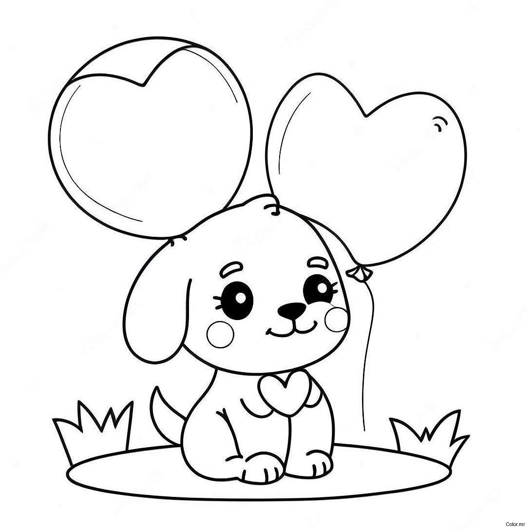 Cute Puppy With Heart Balloons Coloring Page 70804 58535