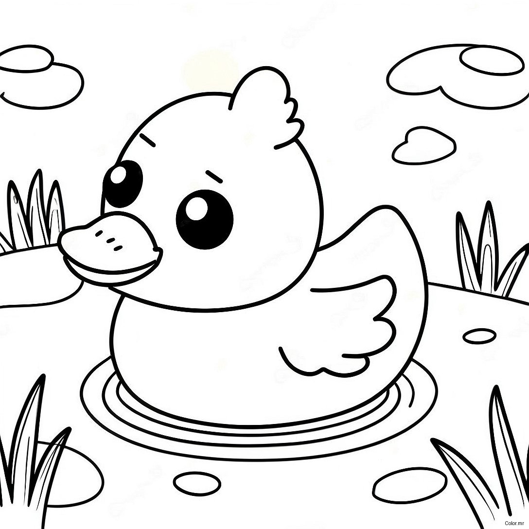 Cute Rubber Duck Swimming In Pond Coloring Page 39738 32969