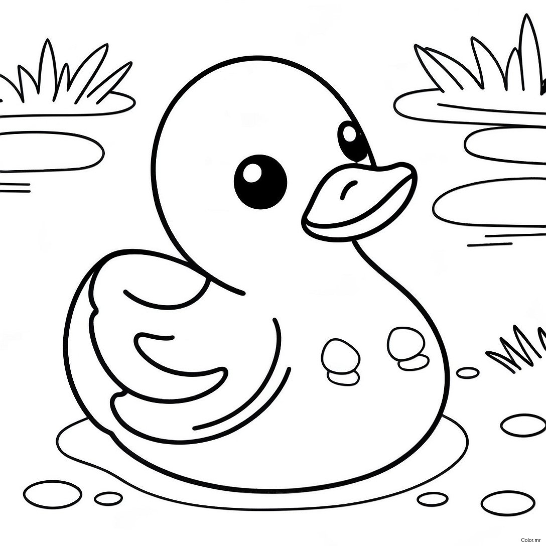 Cute Rubber Duck Swimming In Pond Coloring Page 39738 32971