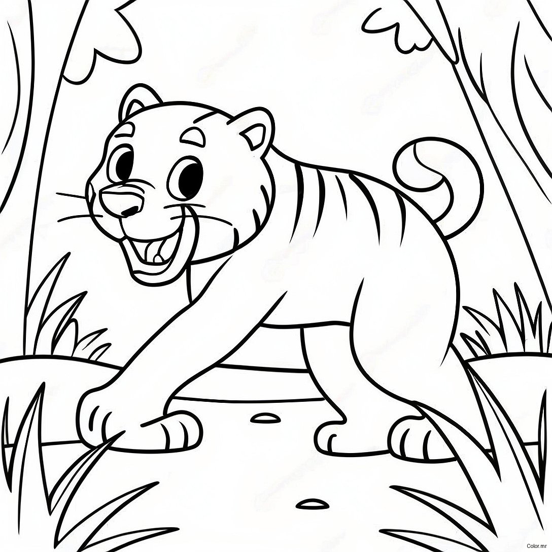 Cute Saber Tooth Tiger Playing In The Jungle Coloring Page 28506 25831