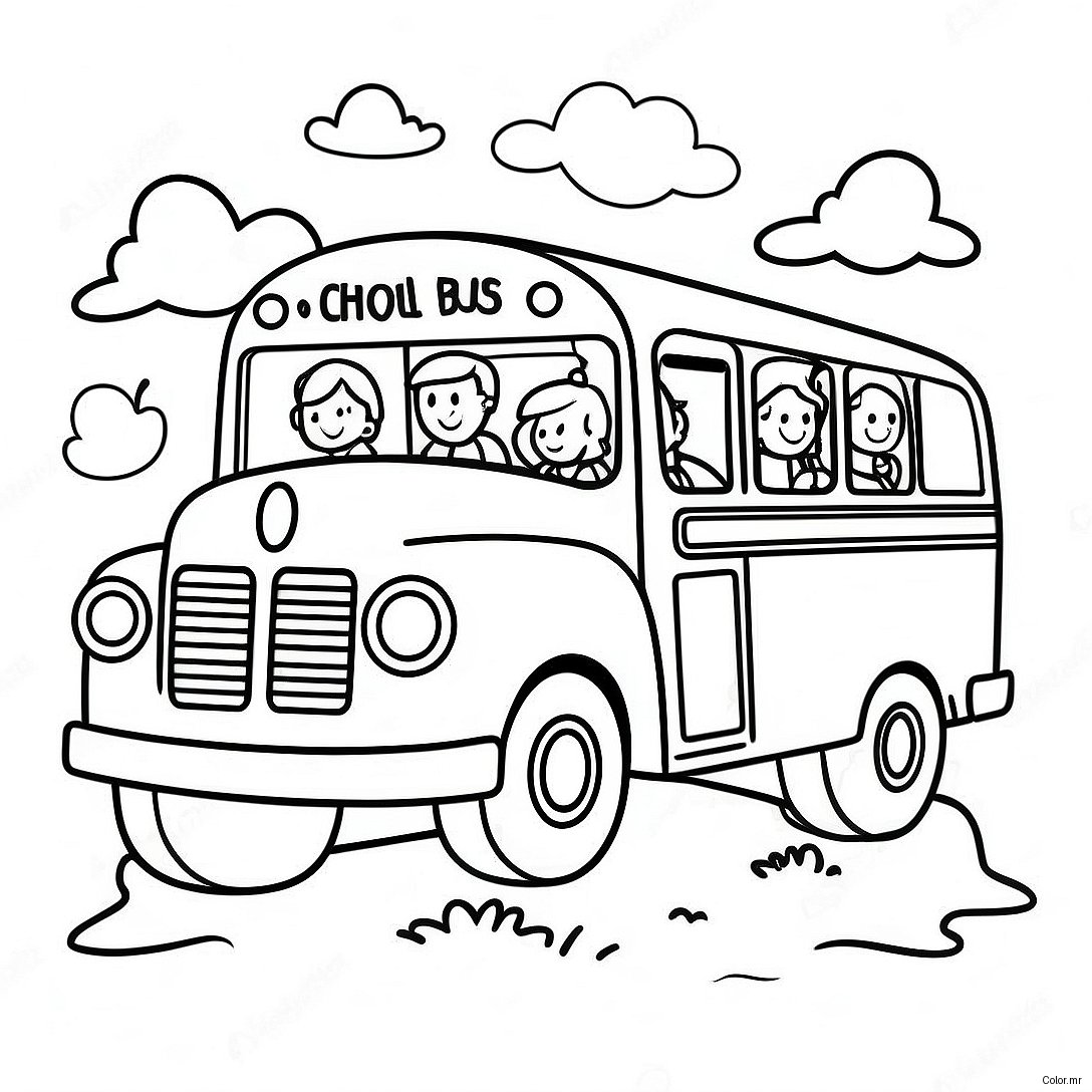 Cute School Bus With Happy Kids Coloring Page 9977 8206