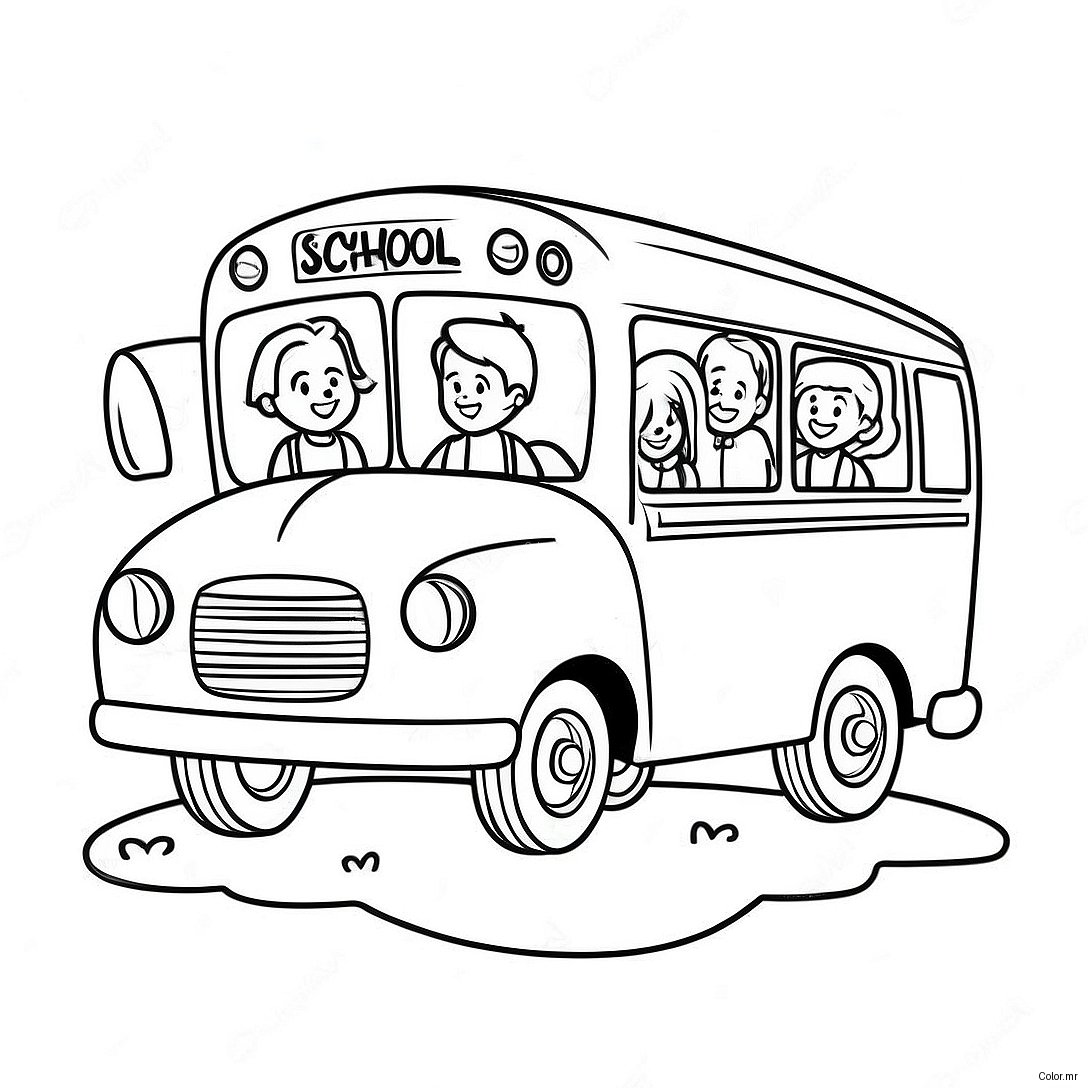 Cute School Bus With Happy Kids Coloring Page 9977 8207