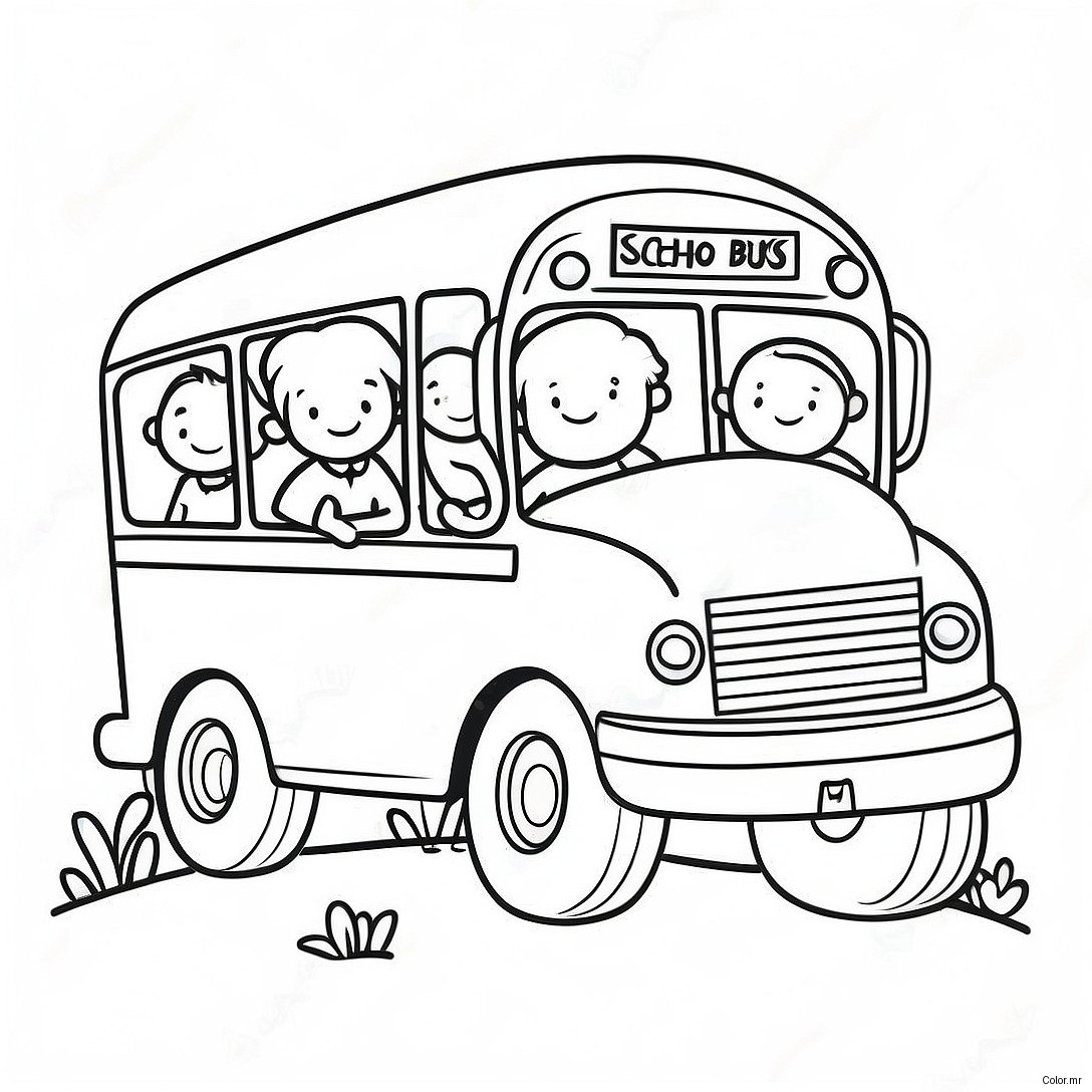Cute School Bus With Happy Kids Coloring Page 9977 8208