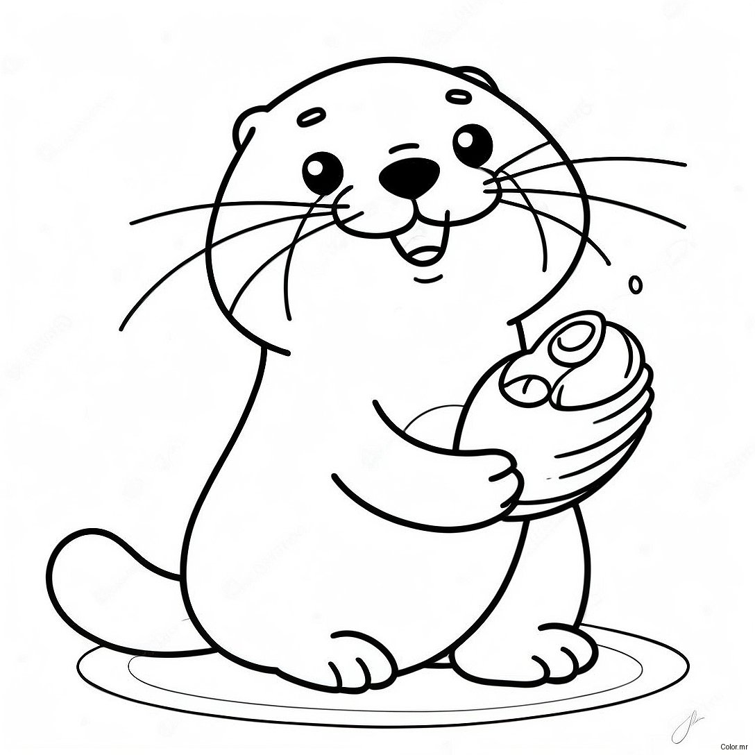 Cute Sea Otter Holding A Shell Coloring Page 19119 15985