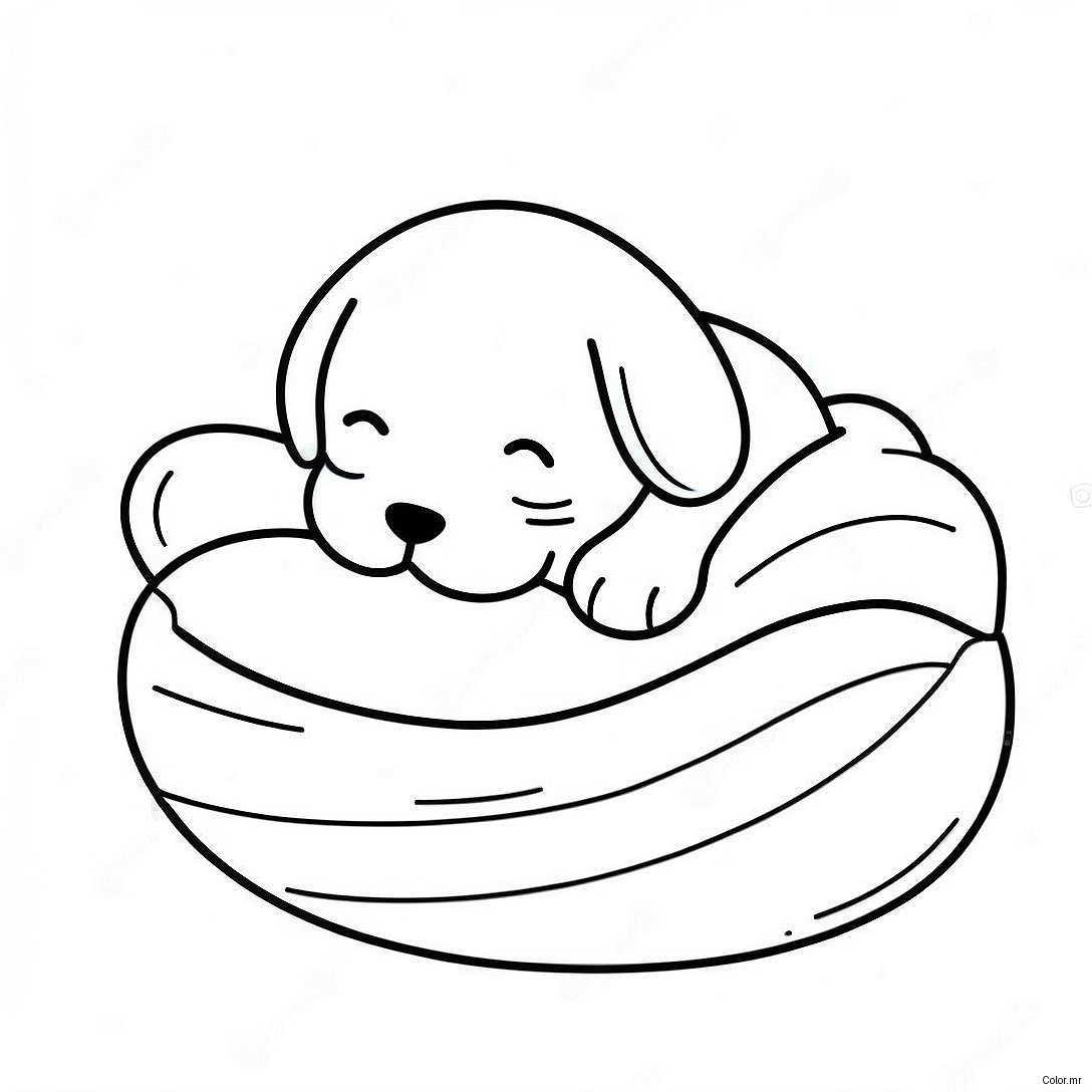 Cute Sleeping Puppy In A Blanket Coloring Page 68053 56124