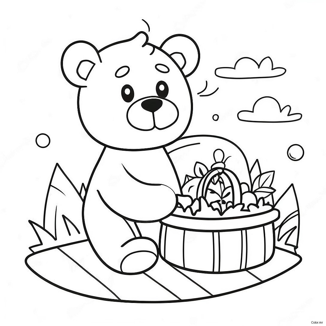 Cute Teddy Bear With Picnic Basket Coloring Page 57294 47652