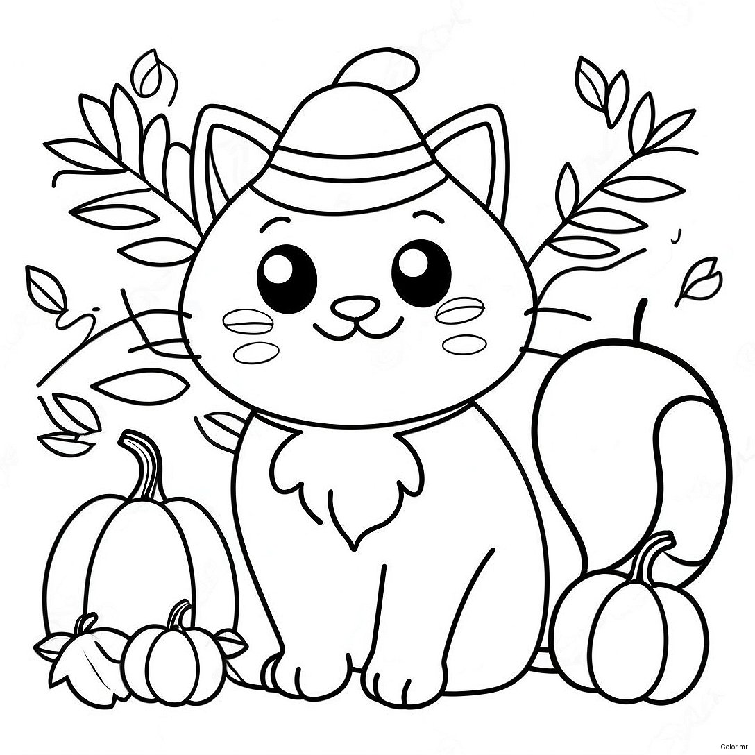 Cute Thanksgiving Cat With Pumpkin Coloring Page 28957 26181