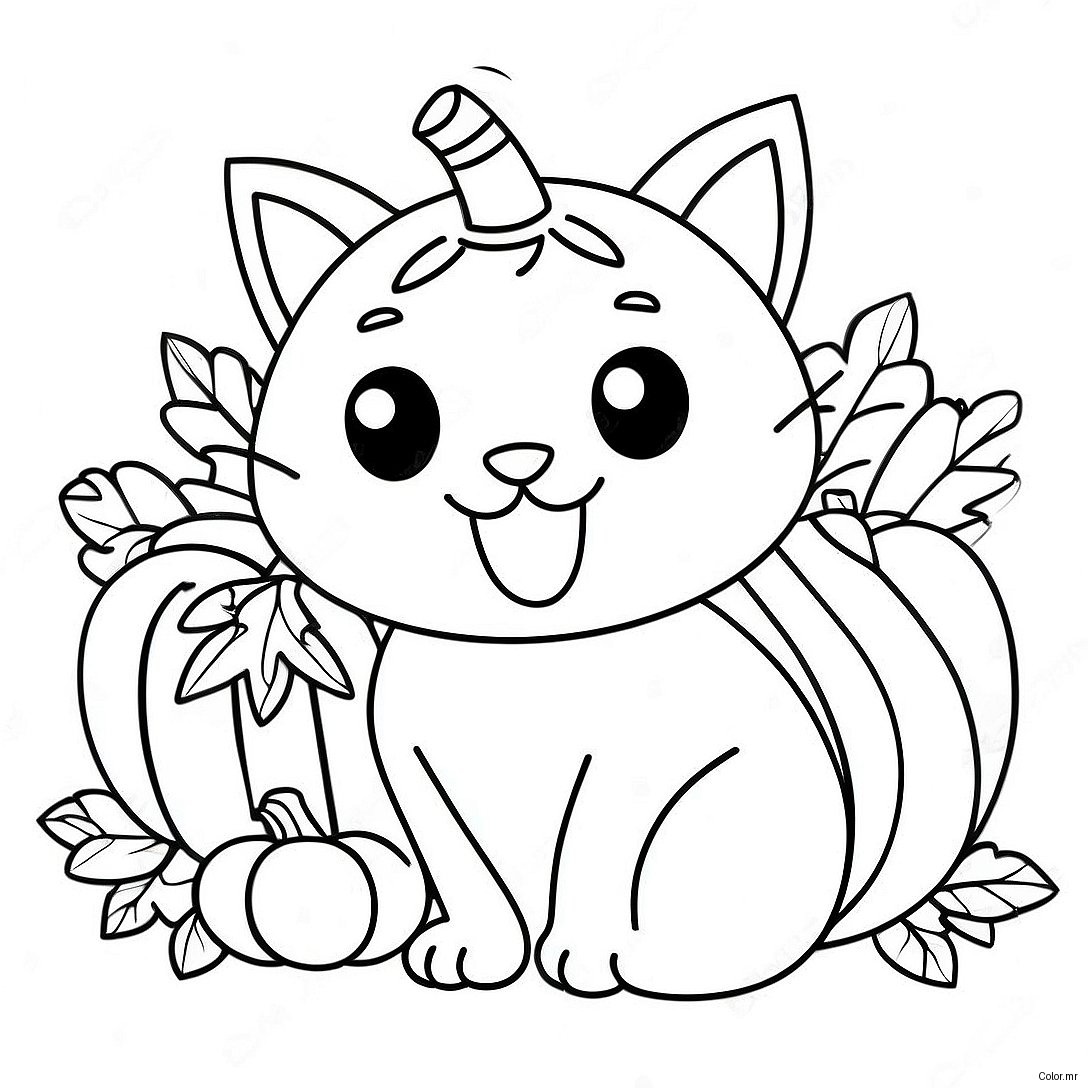 Cute Thanksgiving Cat With Pumpkin Coloring Page 28957 26182
