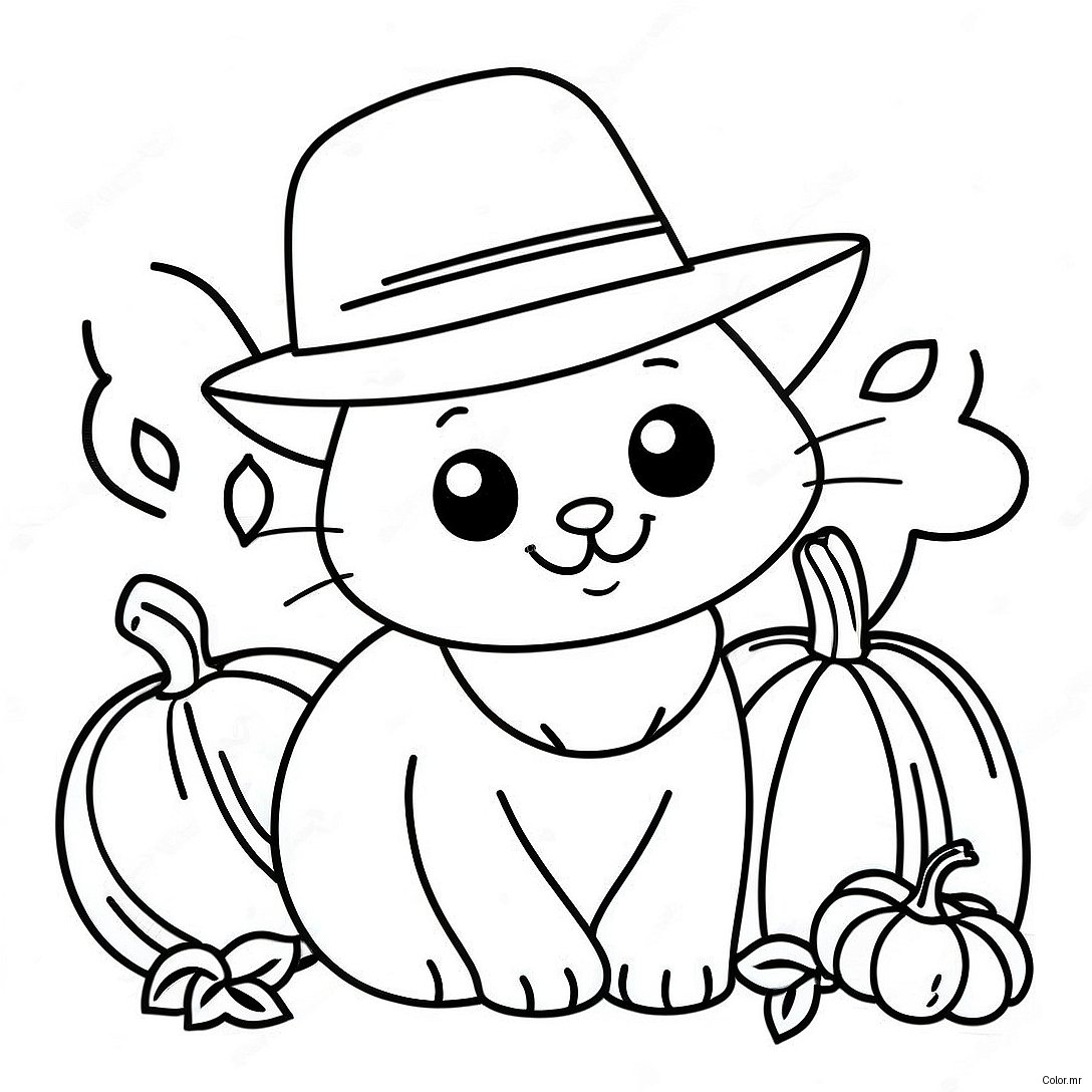 Cute Thanksgiving Cat With Pumpkin Coloring Page 28957 26183