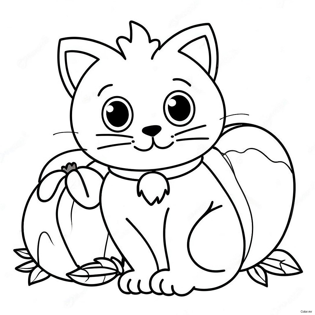 Cute Thanksgiving Cat With Pumpkin Coloring Page 28957 26184