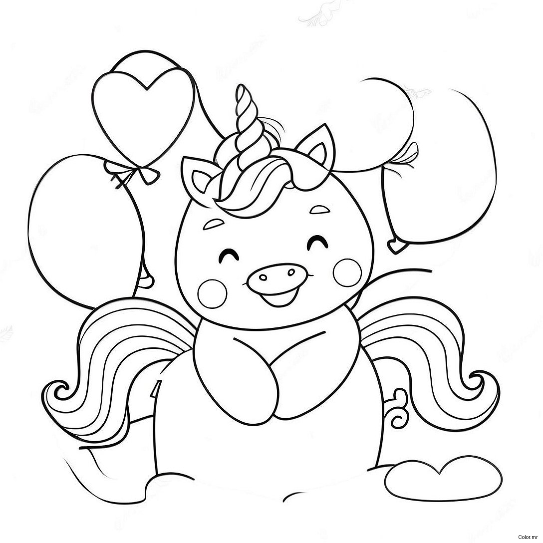 Cute Unicorn With Heart Balloons Coloring Page 54251 45186