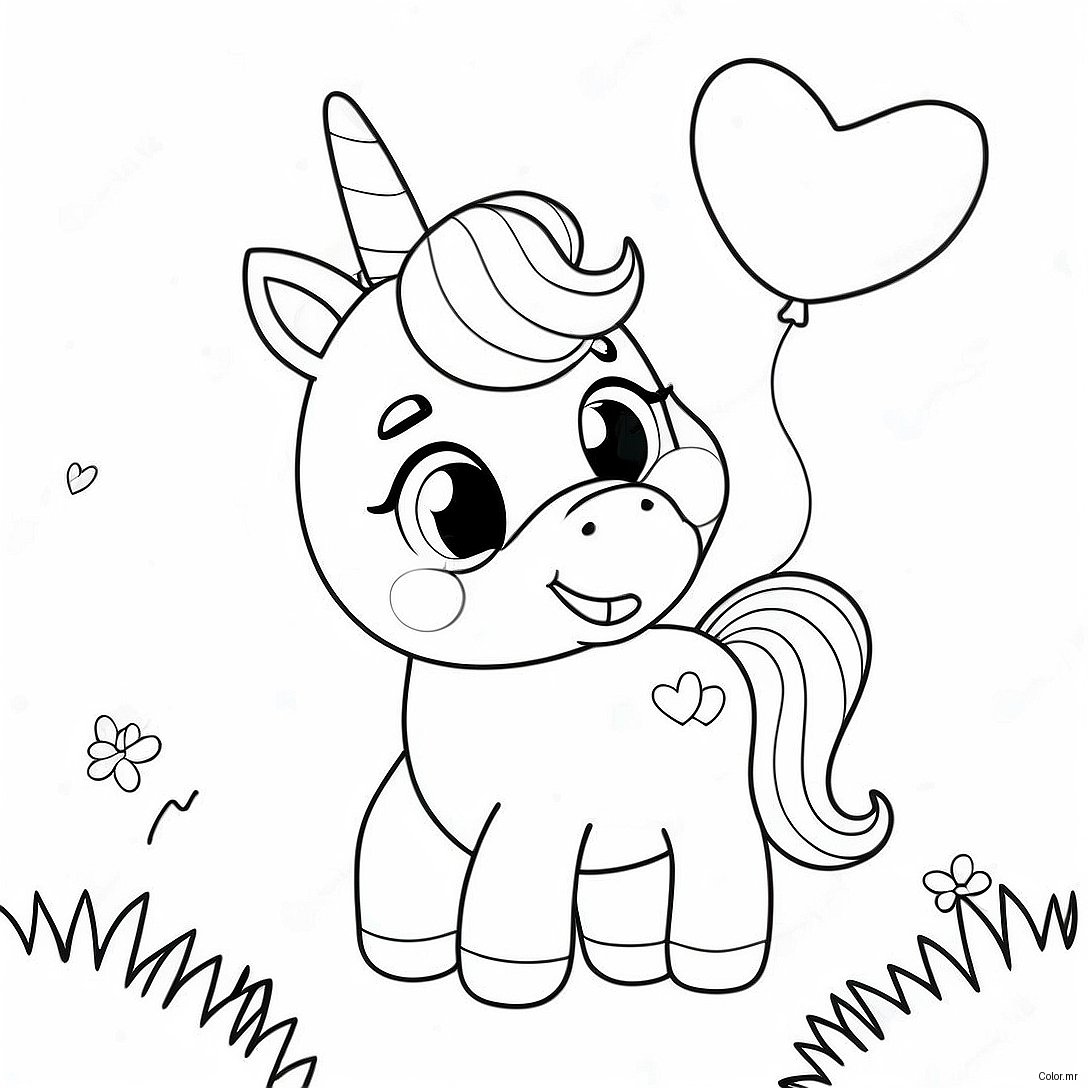Cute Unicorn With Heart Balloons Coloring Page 54251 45187