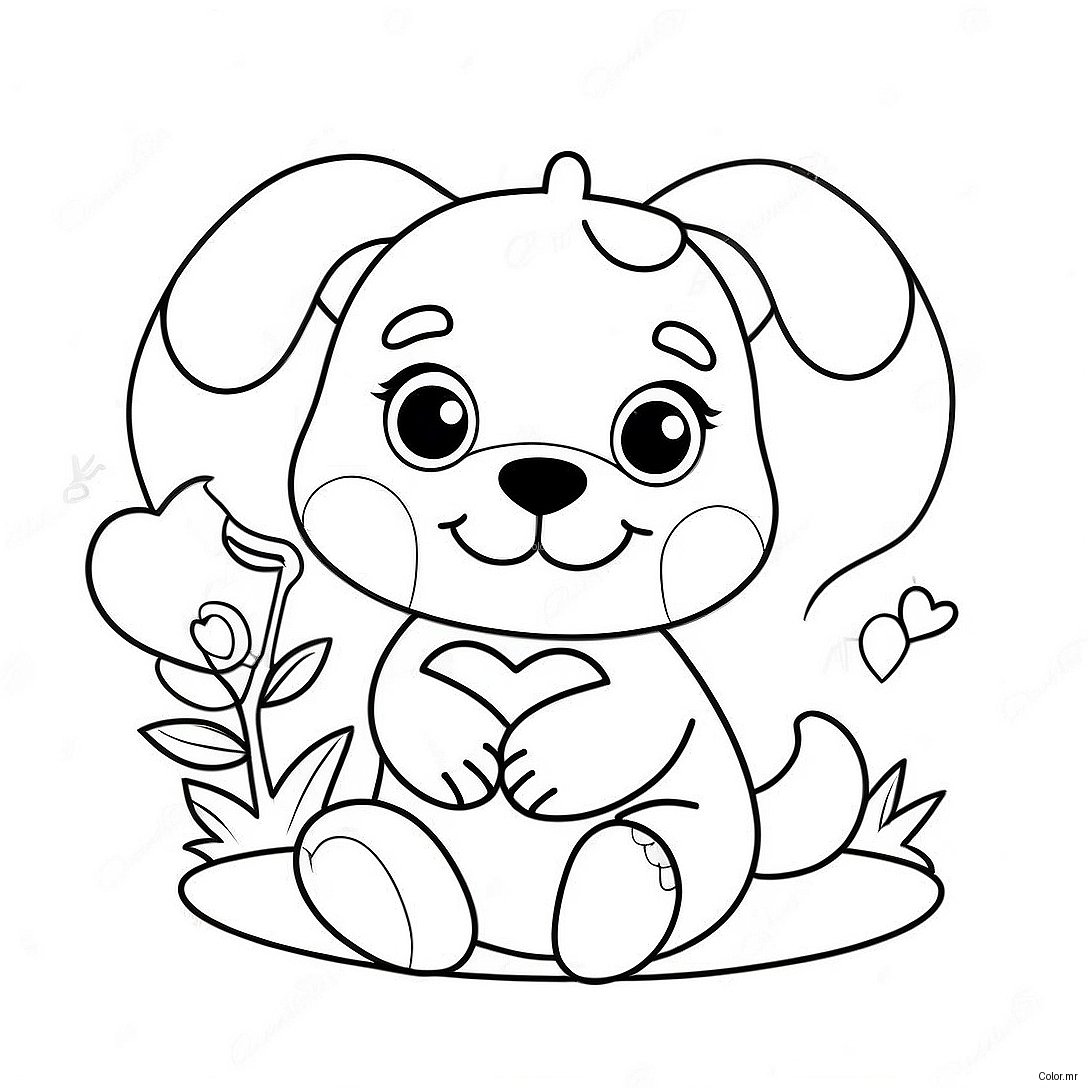 Cute Valentines Puppy With Heart Coloring Page 65261 53925