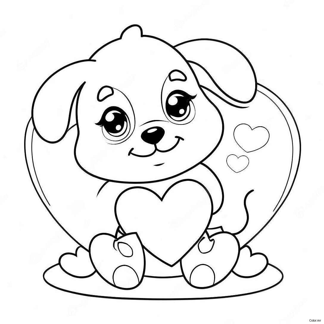 Cute Valentines Puppy With Heart Coloring Page 65261 53927