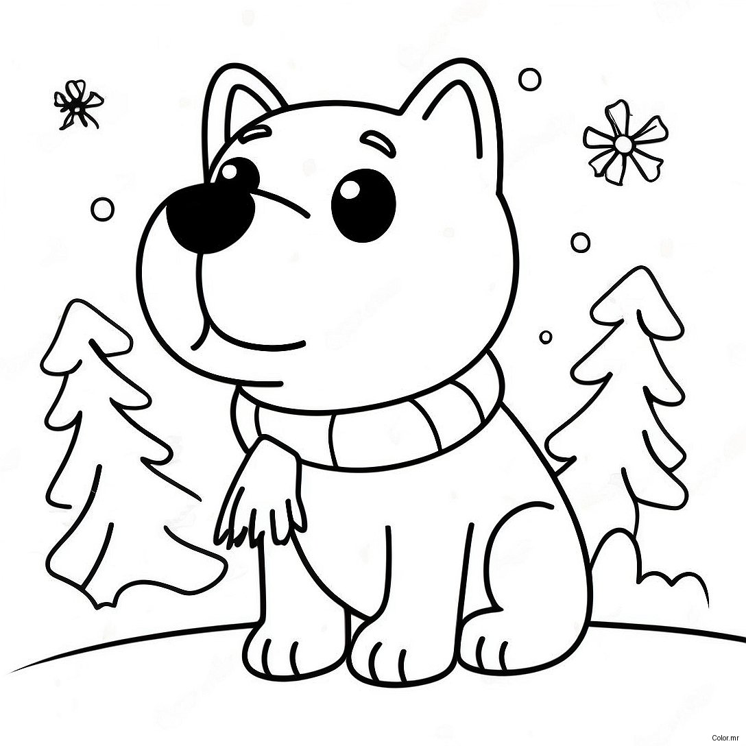 Cute Winter Dog With Scarf Coloring Page 49385 41005