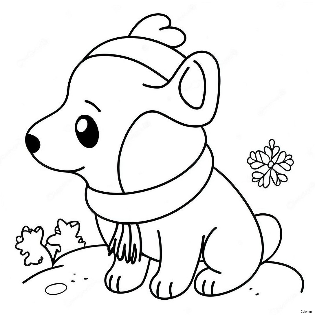 Cute Winter Dog With Scarf Coloring Page 49385 41007
