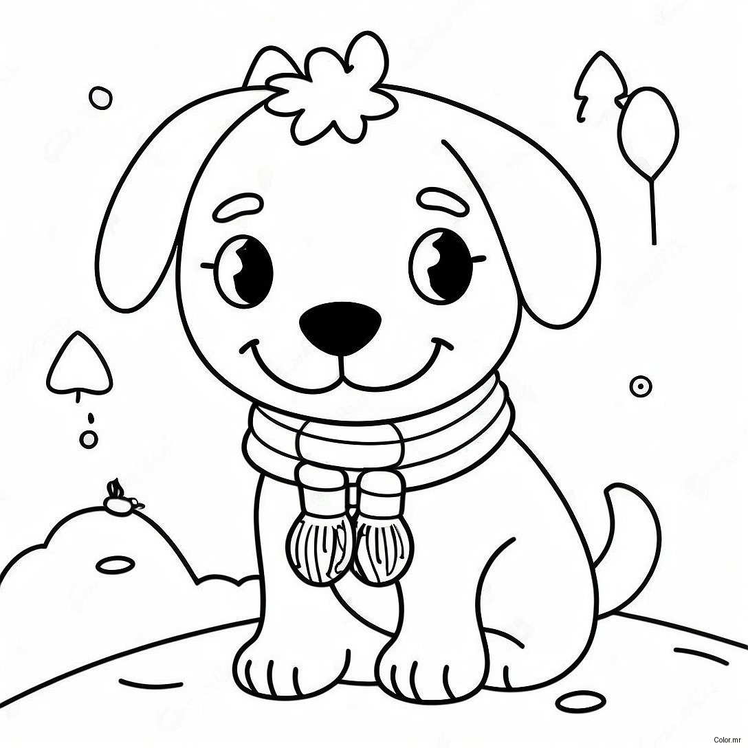 Cute Winter Dog With Scarf Coloring Page 49385 41197