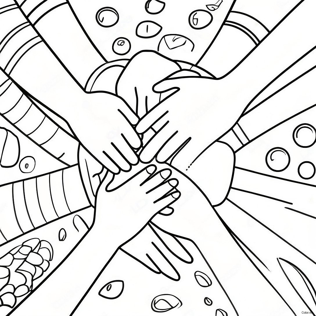 Diverse Friends Holding Hands Unity Coloring Page 39548 32828